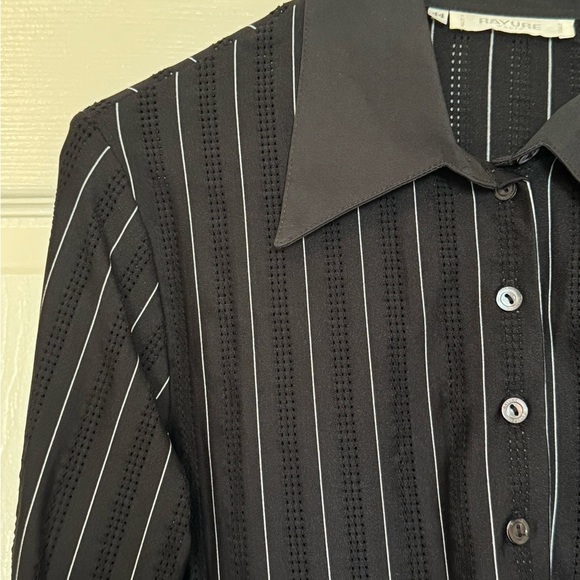 Chic Black Striped Women's Button Down Shirt - Picture 2 of 5